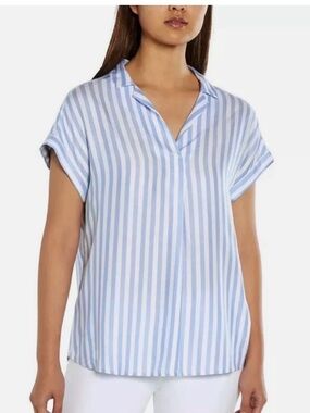 GAP Women's Short Sleeve Blue and White Striped Shirt
